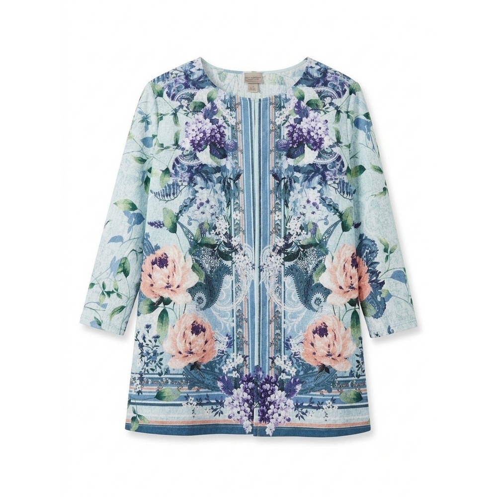 Chicos XL Summer Cardigan Floral Chic Classy Grandma Colorful